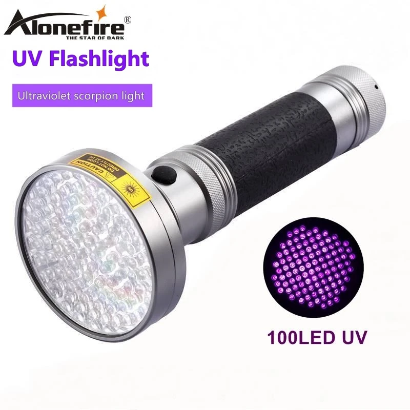 AloneFire 18 Вт 100Led Высокая мощность УФ-вспышка светильник фонарь 395nm Ультрафиолетовый скорпионы ПЭТ обнаружение утечки мочи светодиодный светильник AA батарея