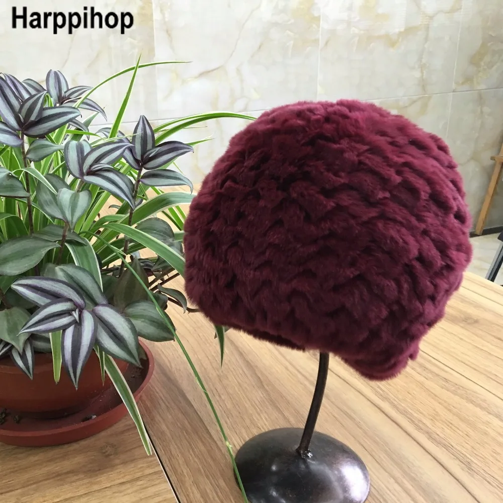 Harppihop* шапка из меха кролика Рекс, женская зимняя корейская мода, подтяжка лица, капюшон, теплая шапка