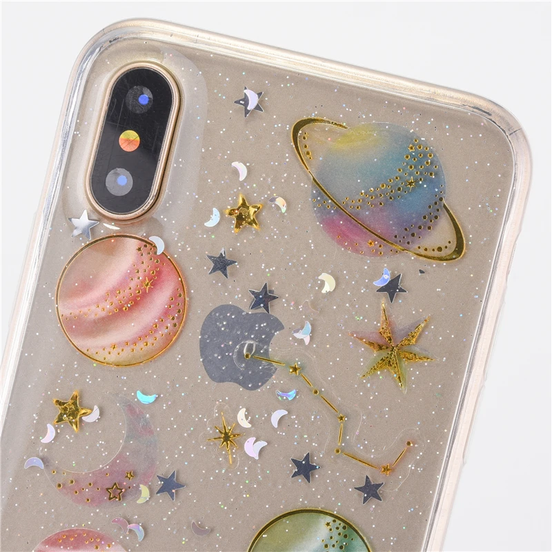 Блестящий чехол для телефона Space Planet iphone X 8 Plus роскошные милые мягкие силиконовые