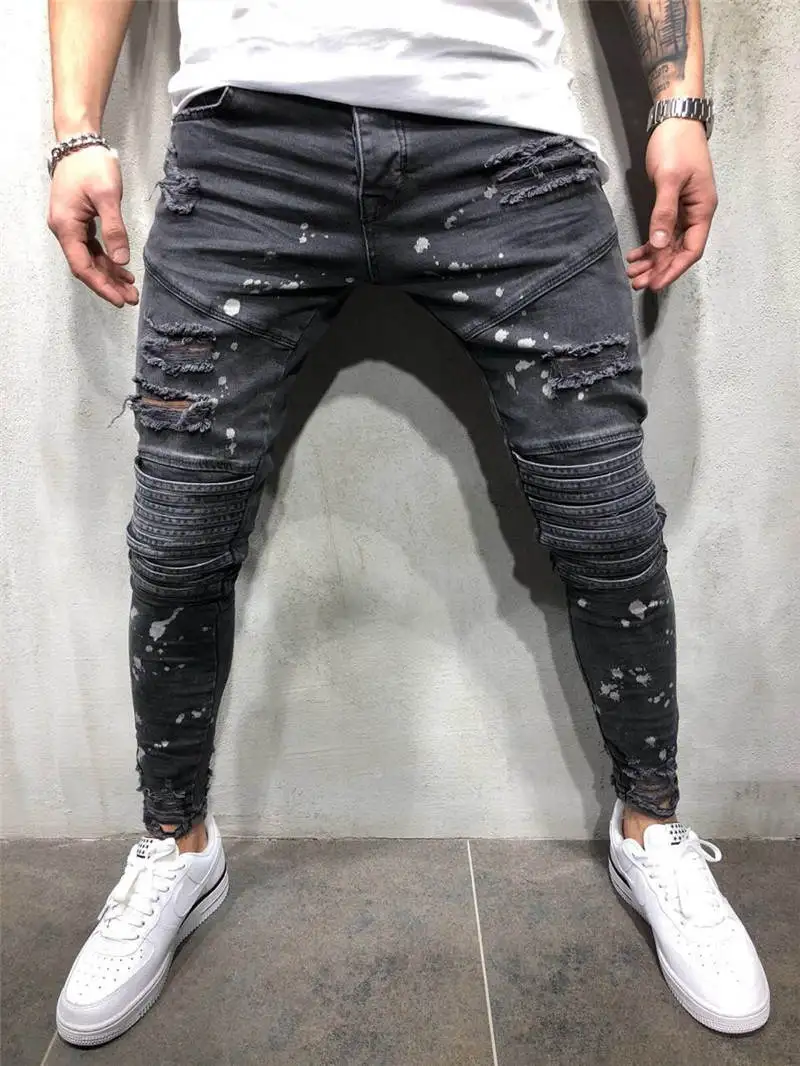 Мужские стильные рваные джинсы, байкерские узкие прямые джинсовые брюки в стиле хип-хоп с потертостями, новые модные обтягивающие джинсы для мужчин - Цвет: 2013