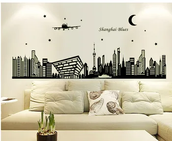 

The new fluorescent paste luminous paste office bedroom decoration Shanghai city night glow wall stickers XHC114
