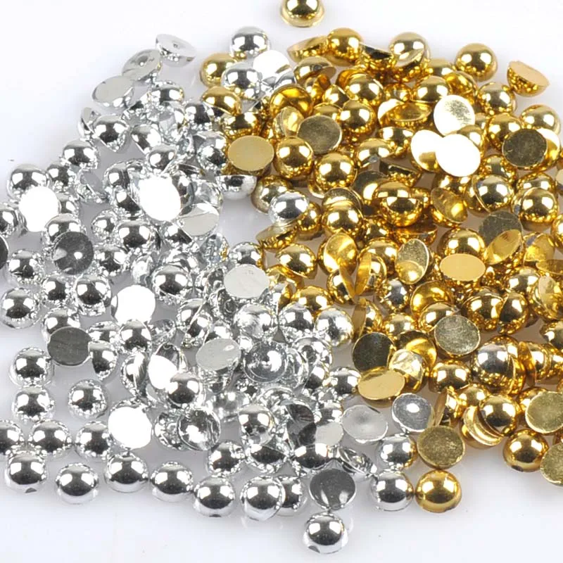 

200Pcs Gold/silver Half Round Pearl Flatback cabochons Embellishments for Scrapbook Craft 10mm ABS YKL0572-10
