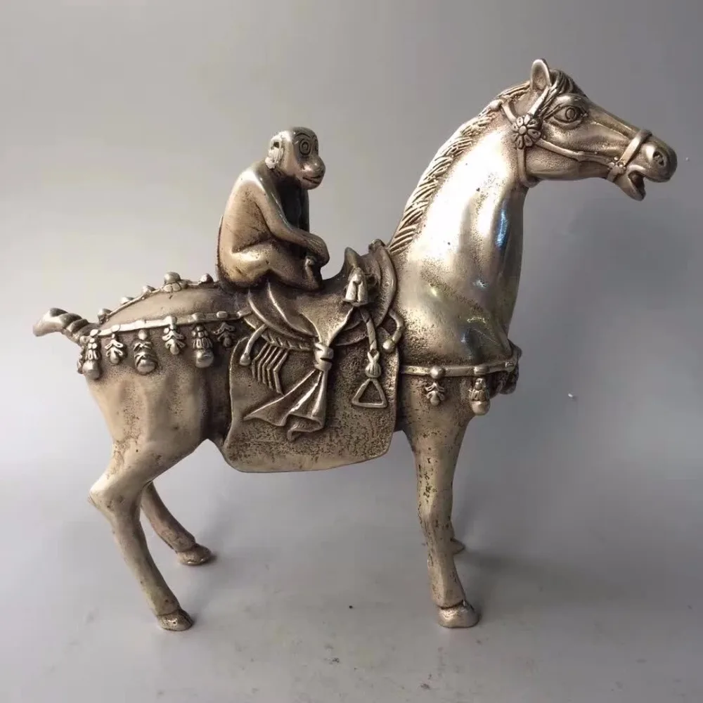 

Art Collection Tibet Silver handmade Monkey Riding Horse statue,Home/office desk decoration Horse sculpture