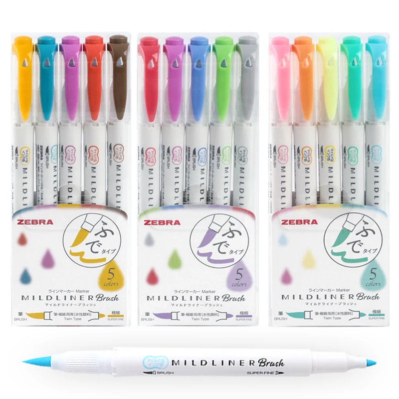 5 шт. Zebra New WFT8 Mildliner Brush набор хайлайтеров с двумя головками маркеры дневные
