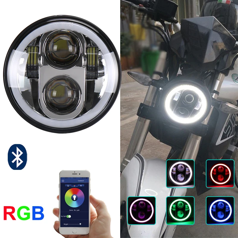 RGB Белый halo Кольцо DRL Angel eye 5,75 дюймов светодиодные фары для Harley Sportster Touring Super Glide Dyna