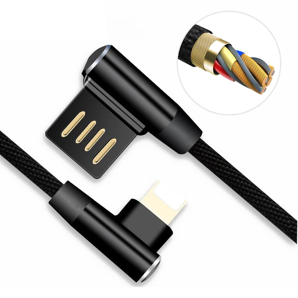 

For iphone Charger USB Cable Fast Charging 90 Degree Usb Cord 8 Pin Cable For iphone X Xs Max 8 7 6 plus 6s 5 5s se Gamer Cable