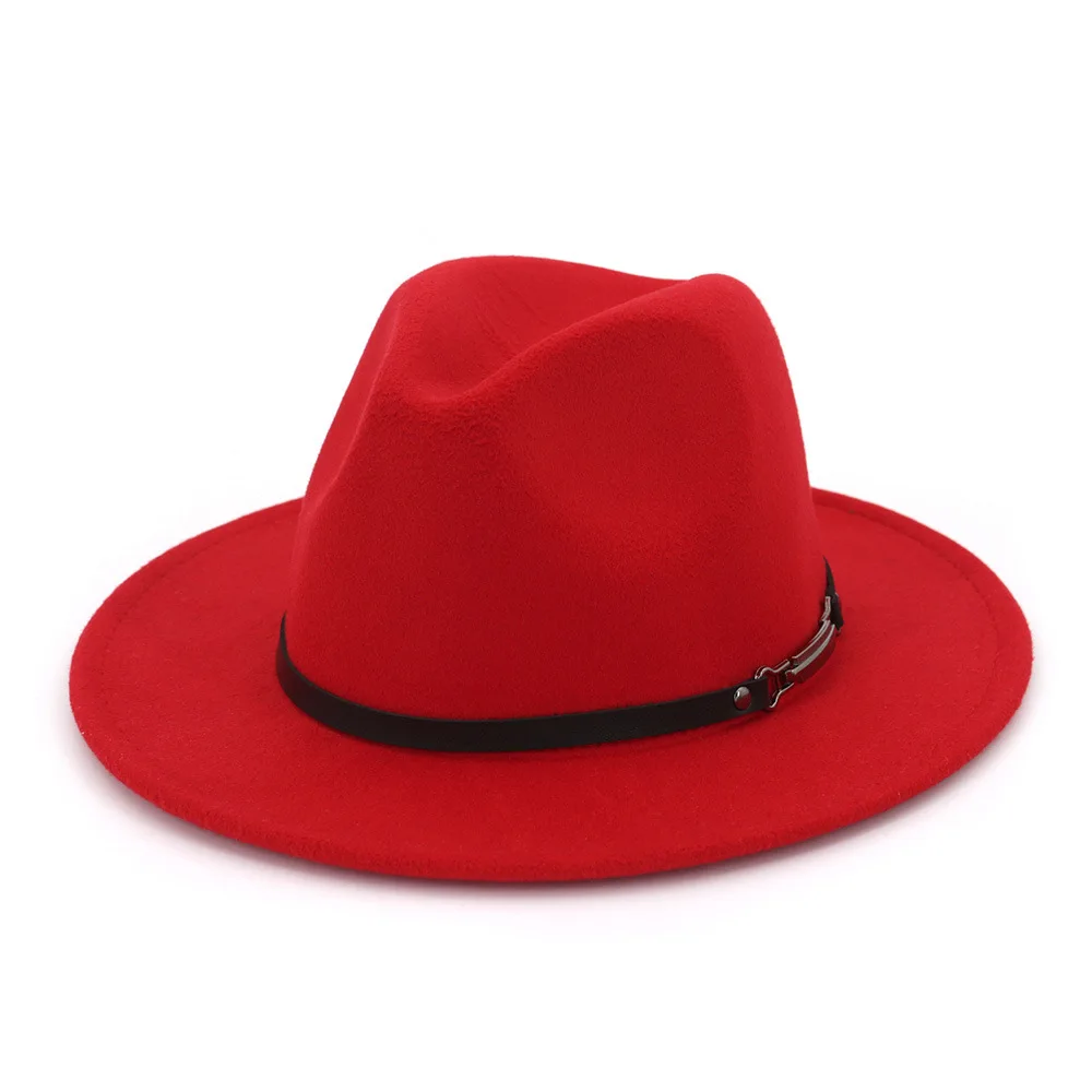 Женская шерстяная открытая западная ковбойская шляпа с широкими полями, пастушка, джаз-Конный сомбреро с узкая лента AD0842 - Цвет: Красный