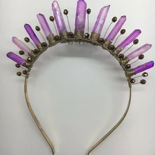 Фиолетовая Корона Фиолетовый Кристалл кварц головной убор Русалка Корона Бохо СВАДЬБА ХРУСТАЛЬНЫЙ фестиваль свадебная корона трендовая повязка на голову