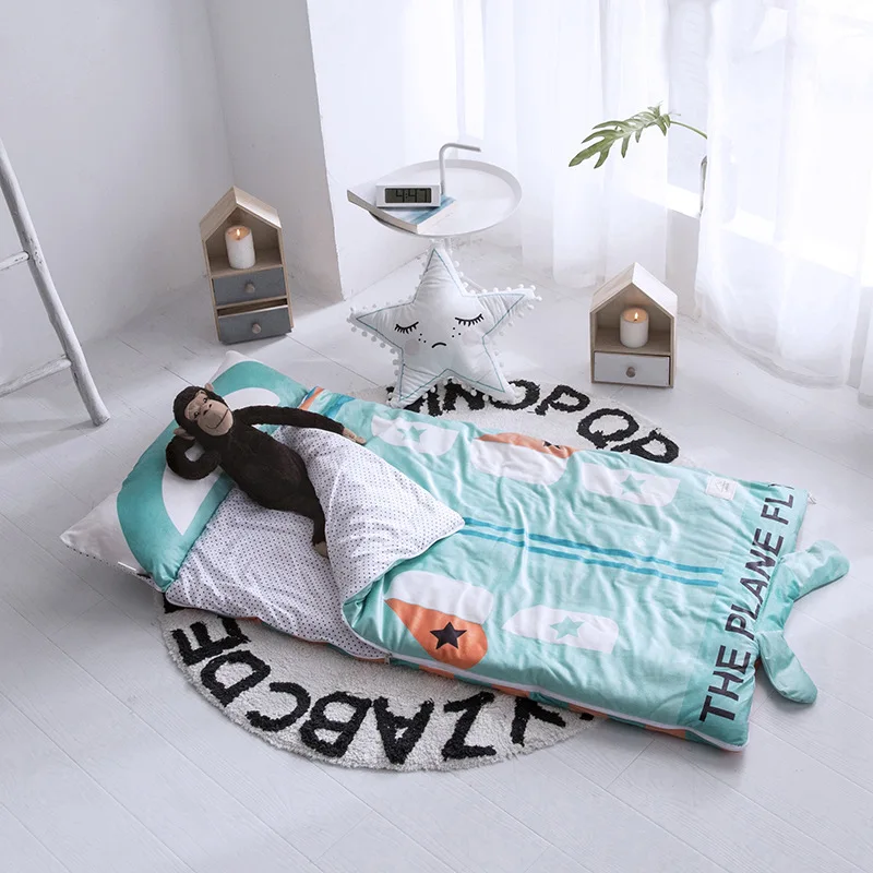 150 см* 70 см, зимний детский спальный мешок, уплотненный, с подушкой, теплый конверт для спальни, многофункциональный детский спальный мешок - Цвет: Plain