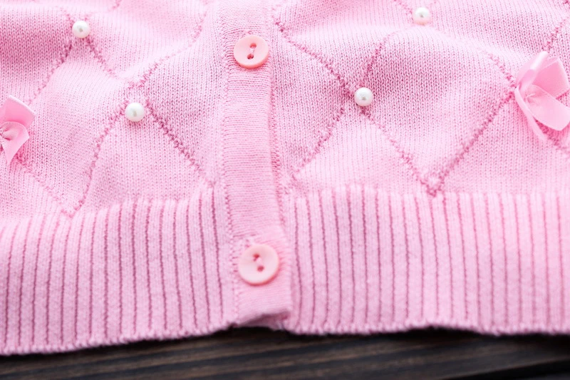 Lolita Girls Sweaters Solid Long Sleeve Clothes Pearl Children Sweaters Coats O Neck Sweater Cardigan Kids Clothes With Bows (8)