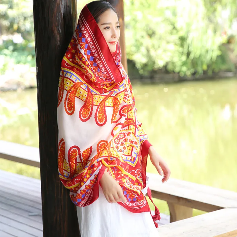 [DIFANNI] New Ethnic Style Twill Cotton scarf with Tassel Paisley Print