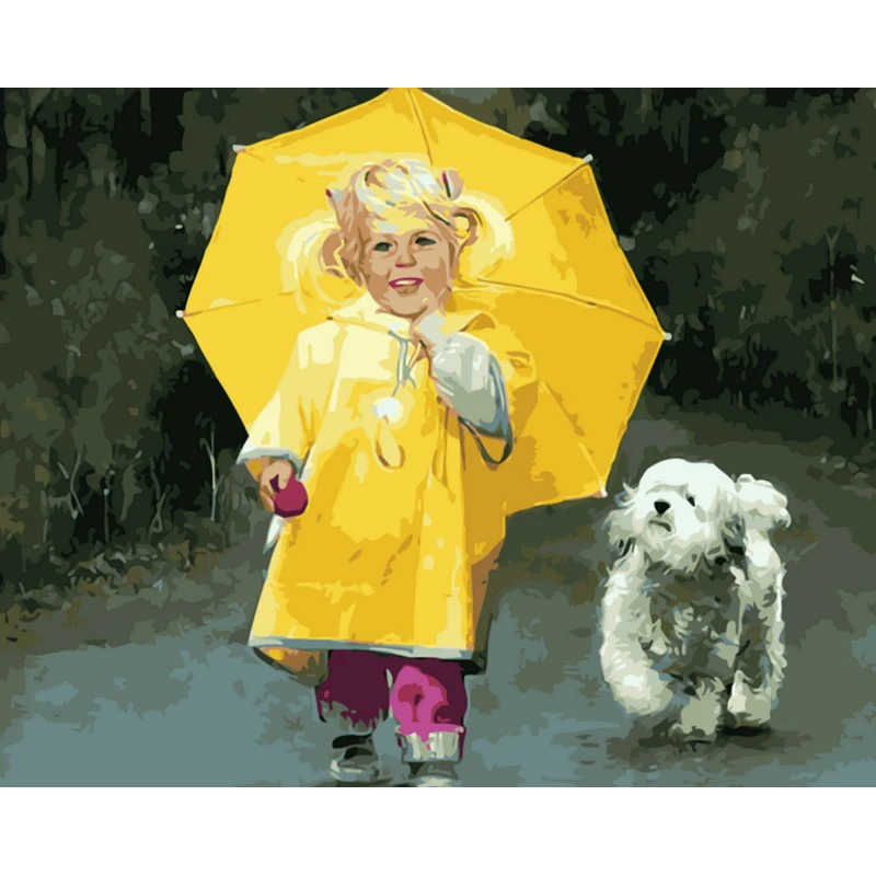 

ArtSailing pictures by numbers Girl with little Puppy Painting by numbers on canvas home decoration Poster with frame NP-211