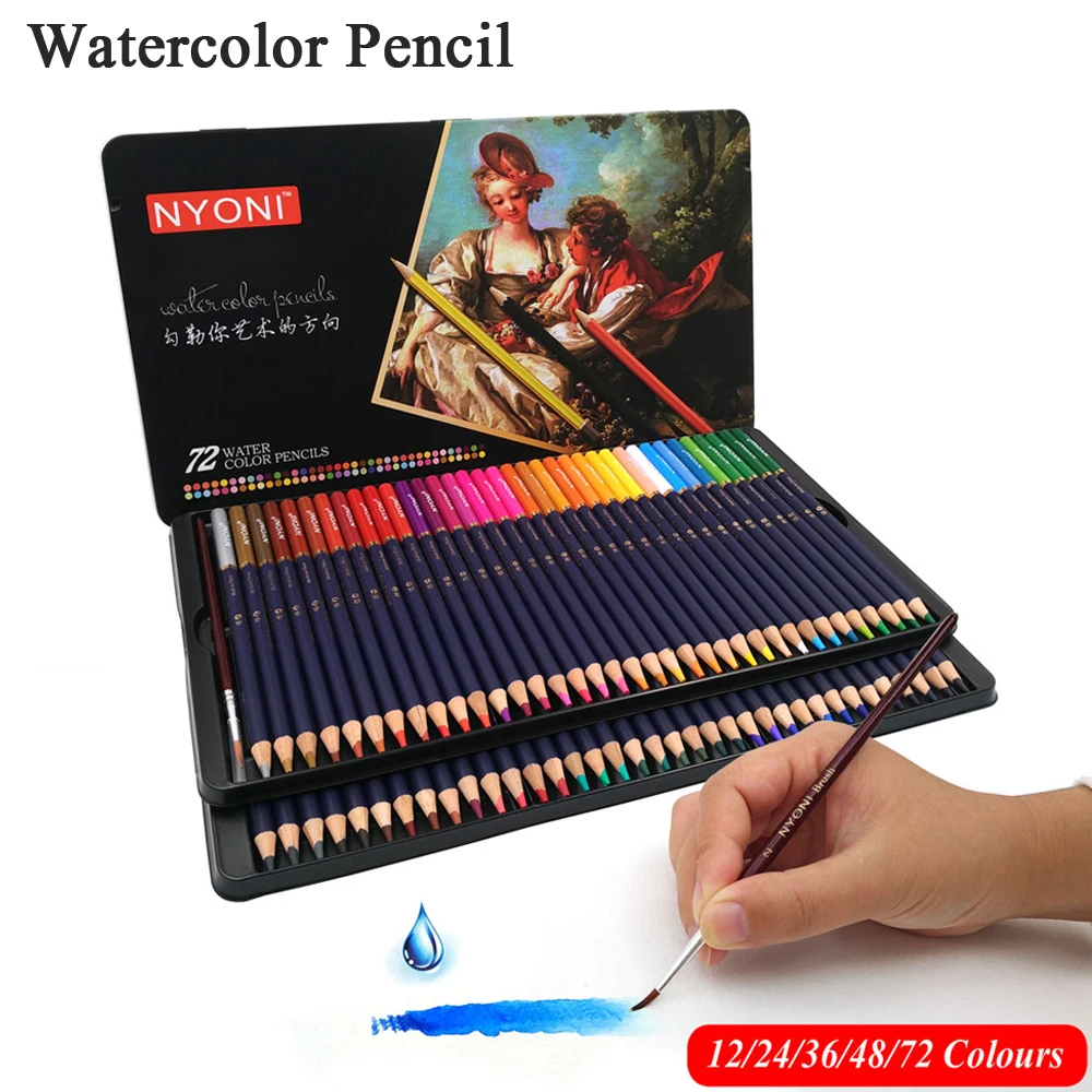 NYONI 36/48/72Colors Watercolor Pencils Set Drawing Pencils Crayons Lapices De Colores Colored