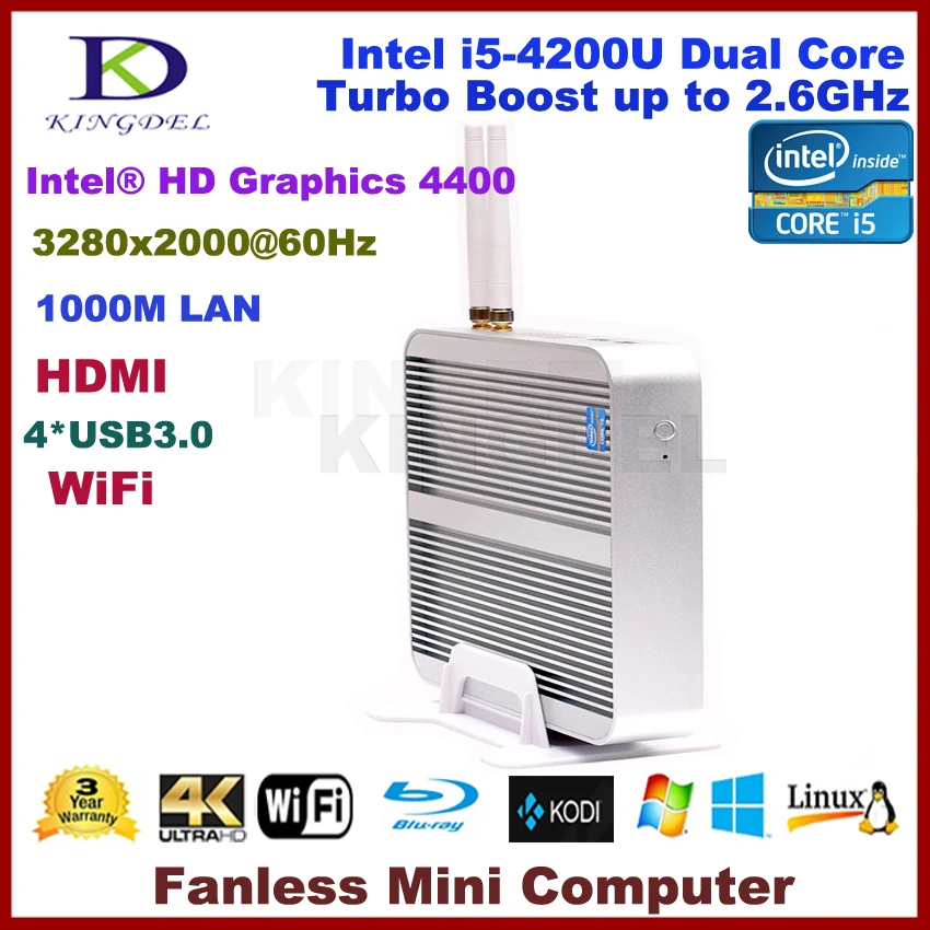 Fanless mini pc Intel Core i5 4200U/i3 5005U CPU Haswell Architecture SOC design windows Linux PC