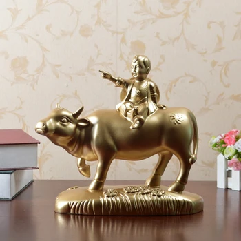

creative Chinese style home decor feng shui pastoral kid cattle resin statue classic decoration figurines crafts sculpture craft