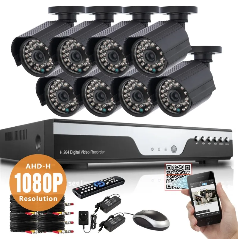 Full HD 1080P 3000TVL CCTV security system 8CH 1080P AHD-H DVR kit 8*2mp Outdoor video surveillance security camera kit WIFI DVR
