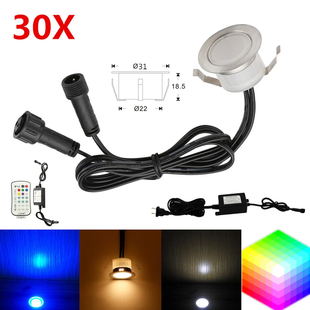 

30Pcs/set RGBW RGB+Warm White 31mm 12V ip67 Kitchen Pathway Terrace Patio Stair Step LED Deck Rail Lights Low Voltage