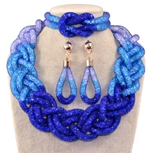 Nuevo diseño de malla multicolor cristal y resina collar de la aleación con los pendientes de la pulsera establece top sistemas de la joyería de moda