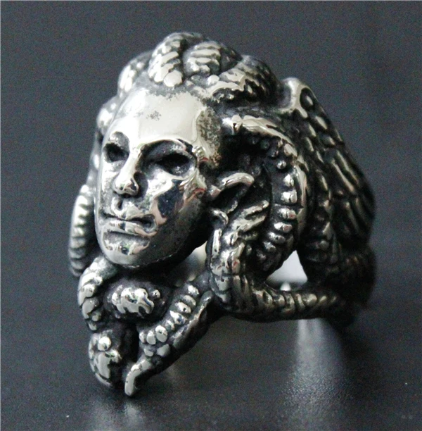 

Cool 316L Stainless Steel Jewelry Biker Snake Demon Ring Women Mens Silver Old Fashion Hydra Ring