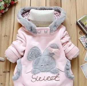 Детская одежда, толстовка с капюшоном, Детская верхняя одежда с рисунком кролика, модная одежда для девочек, зимнее пальто, свитер, куртки - Цвет: pink