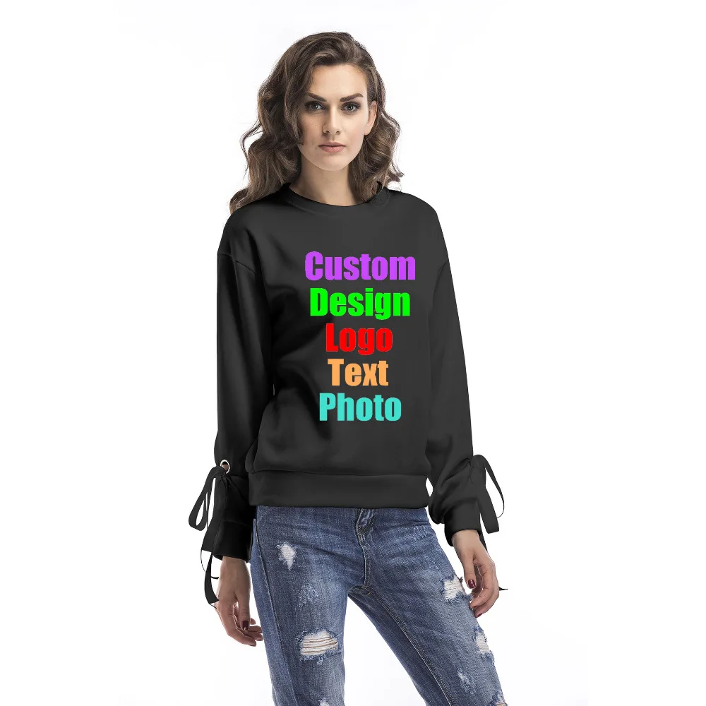 

Oversized Solid Female Women Spring Sweatshirt Bandages Loose Punk Rock Custom Logo Photo Text Printed Girl Hoodies Tracksuit