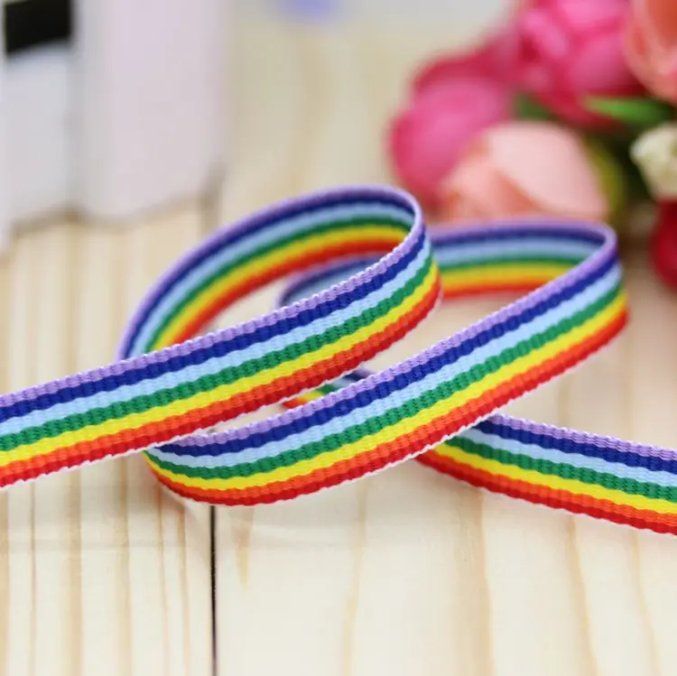 

DHK 3/8'' 5yards rainbow printed grosgrain ribbon hair bow diy party decoration OEM Wholesale 9mm C1266