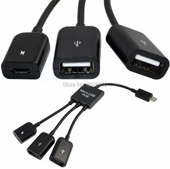 

100pcs/lot* 3 in 1 micro usb OTG Hub Cable Connector Spliter 3 Port USB Power Charging Charger adapter For Tab pad mp3