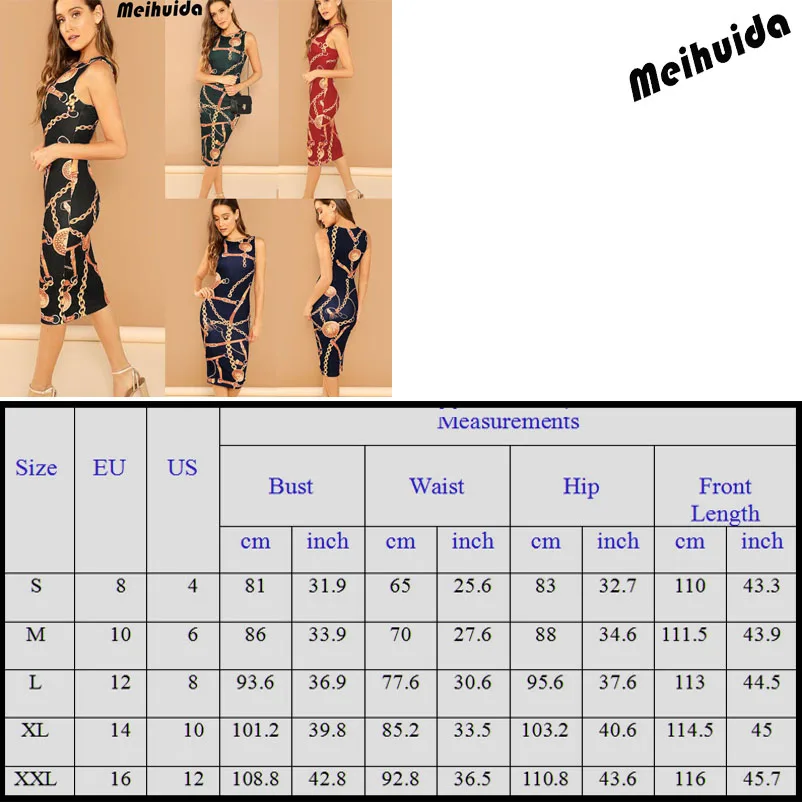 Women Chain Print Bodycon Tank Elegant Bodycon Dress Womens New Spring Sleeveless Midi Dress Office Fashion Dresses