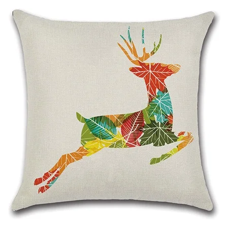 

2pcs Colorful Leaves Deer Red Snowflake Water Colored Gemetric Creative Animal Beautiful Pillow Cover Cushion Cover for Sofa
