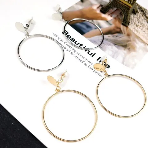 

Geometric Round Clip Earrings No Pierced Ear Clip Metal Simple Big Earrings Without Piercing Women Earring Jewelry