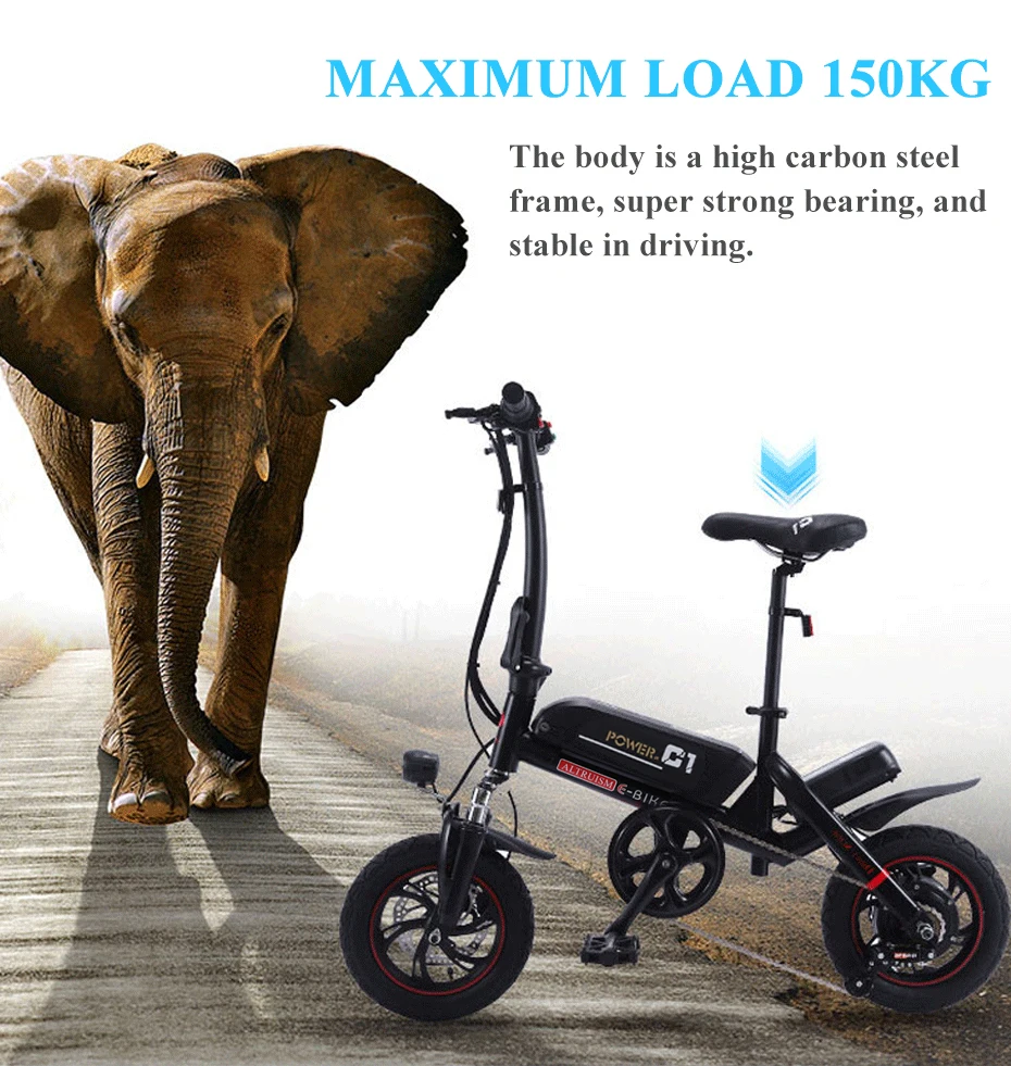 Flash Deal Altruism C1 Smart Folding Electric Bike12inch Mini Electric Bicycle Ebike 36v Lithium Battery Super Mini E Bike 30km Maximum Bat 10