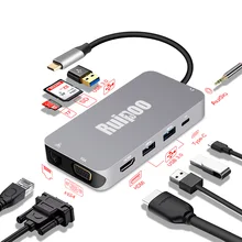 Thunderbolt 3 USB C концентратор тип-c к RJ45 VGA HDMI аудио многофункциональная док-станция для Macbook samsung S8 USB C концентратор адаптер