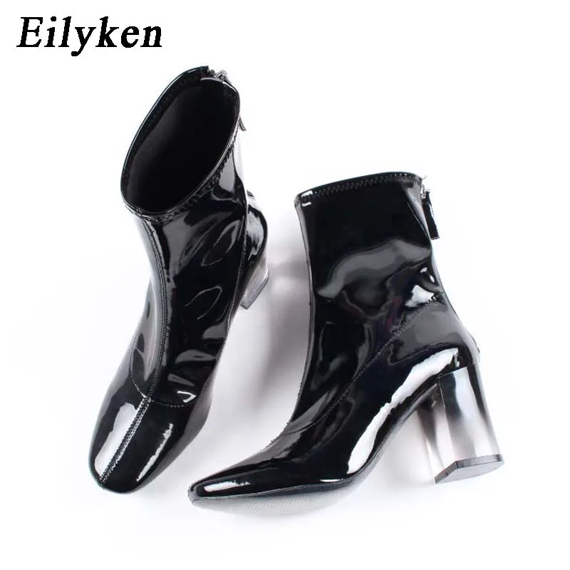 

Aneikeh Fashion New Arrival 2019 Women's Boots Patent Leather transparent thick heel Boots Comfortable Fashion Lady Simple Boots