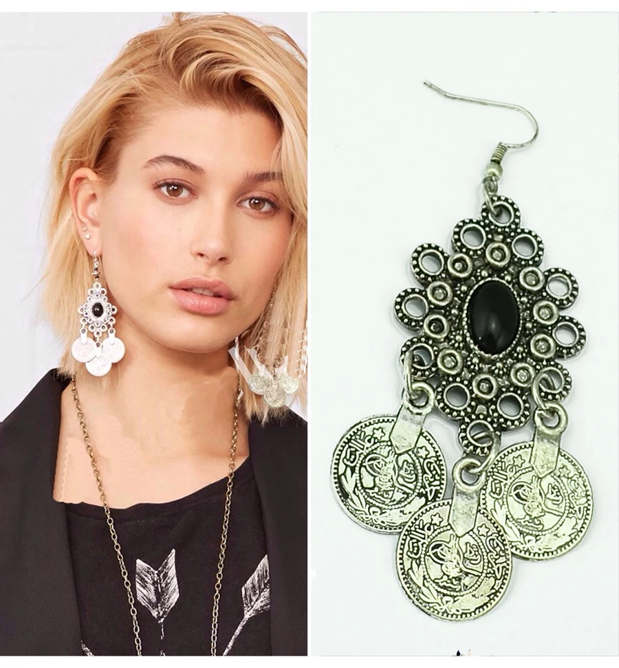 Buy Silver Turkish Coin Long Dangle Earrings floral