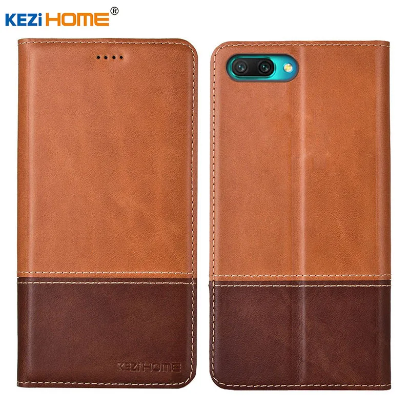 

Case for Huawei Honor 10 KEZiHOME Double Colors Genuine Leather Flip wallet Cover for Honor 10 5.84" Phone cases