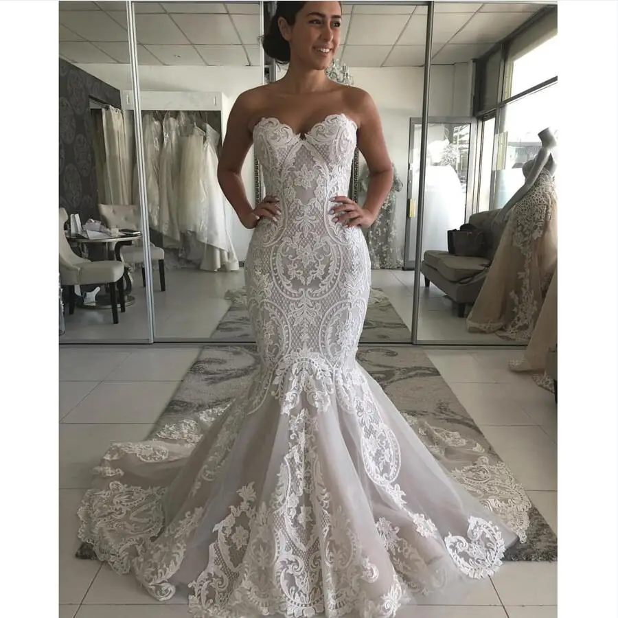 Tsbridal Lace Mermaid Wedding Dresses 2019 Sweetheart Wedding Gowns 