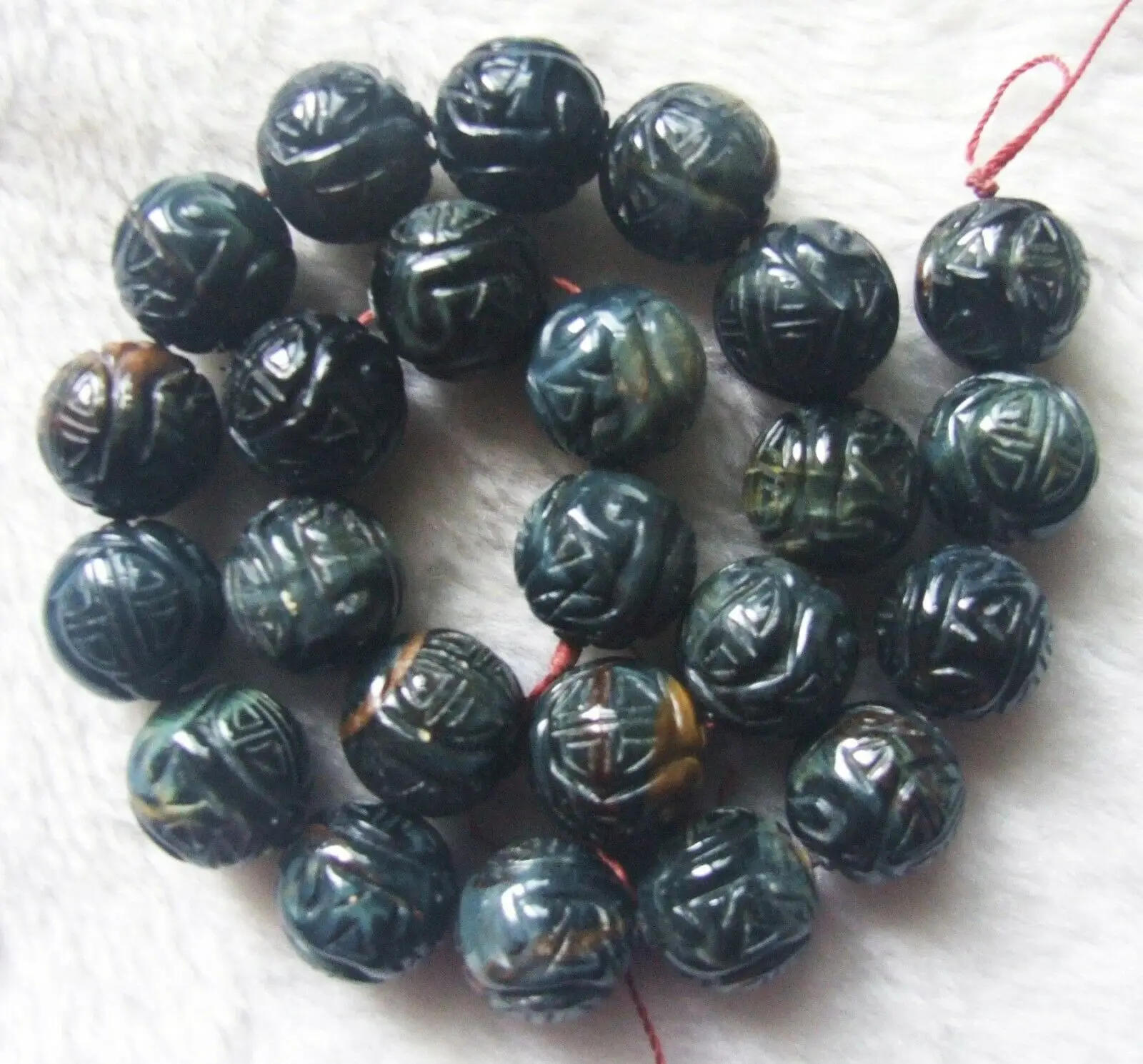 

17mm Natural Blue Tiger eye Carved Round Loose Beads 15.5Inch