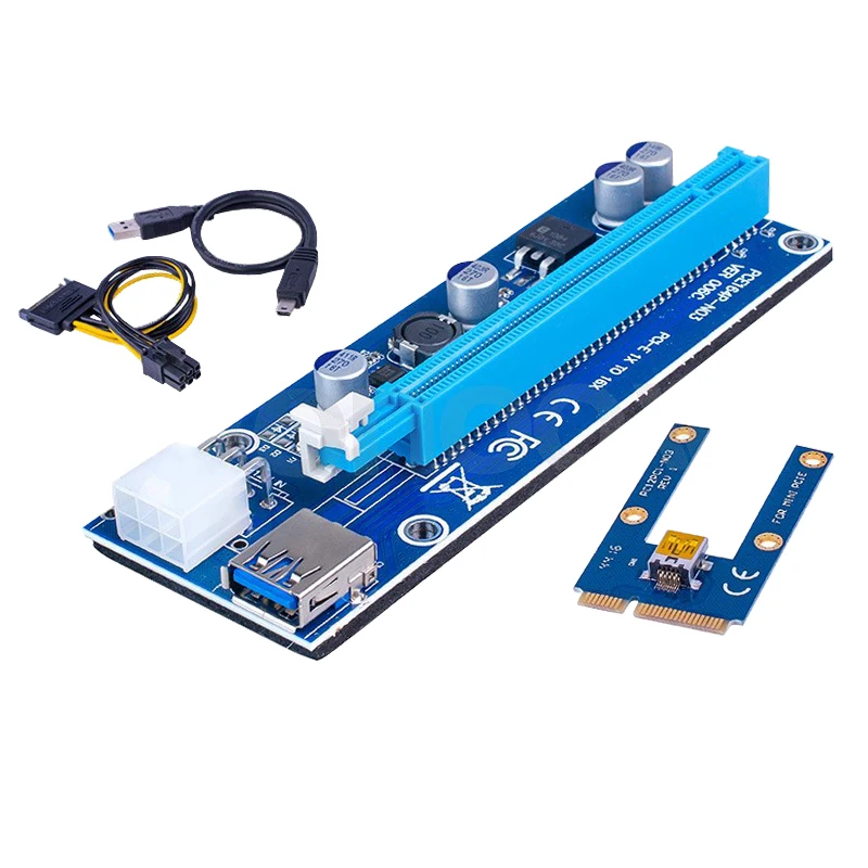 Мини PCI Express PCI-E Riser Card PCIe 1x to 16x адаптер с SATA 6pin кабель USB Riser для Bitcoin Miner BTC машина майнинга