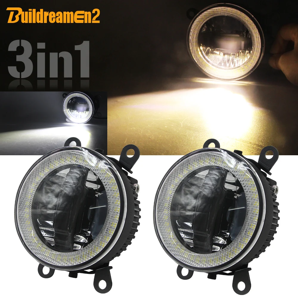  3-IN-1 Function Auto Fog Light Angel Eye Daytime Light Car LED Projector Fog Lamp DRL 90mm 12V For  - 33013582998