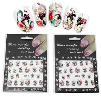 

2 Sheets Nail Art Orient China Style Geisha Girl Nail Sticker Water Transfer Decals Manicure Wraps DIY Decorations S02
