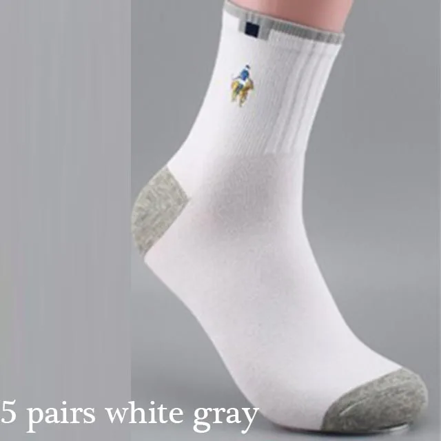 5 пар/набор Pier Polo Для мужчин Повседневное Хлопковые фирменные носки Бизнес вышивка Для мужчин носки Высокое Качество Модные Многоцветный - Цвет: Серый