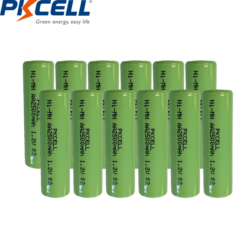 Pack de 12 batteries NIMH AA rechargeables, 1.2v, 2500mah, à dessus