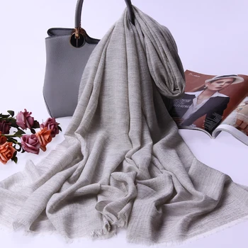 

Women Autumn Winter Fine Wool Scarf Pashmina Solid Wave Design Shawls Wraps Ladies Warm 100% Sheep Wool Thin Scarves 195x75cm