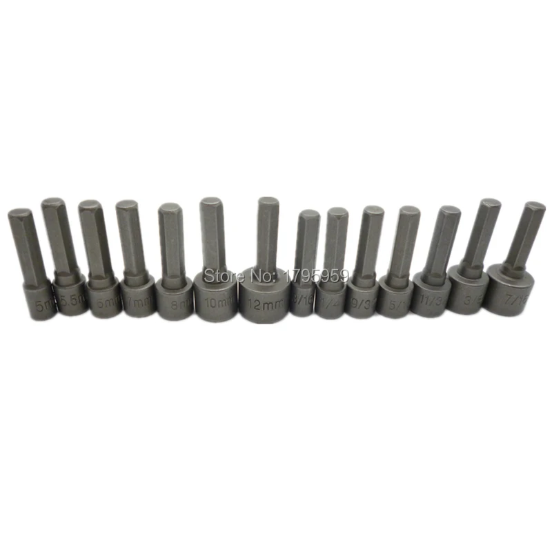 

14pcs Power Nut Driver Bit Set Metric SAE Standard Socket Sleeve Tools 1/4" Hex Shank for Most Power Corded or Cordless Drill