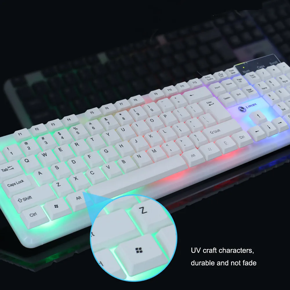 VOBERRY, эргономичная клавиатура, мышь, комбинированная, Радужная, цветной, светодиодный, прочный, с подсветкой, USB, проводная клавиатура, мышь, набор для ПК, игры