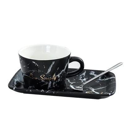 

Nordic Style Elegant Afternoon Teacup Saucer Set Creative Marbled Ceramic Cup Office Business Coffee Cup Mug