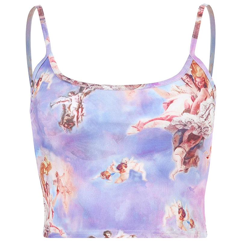 

Summer Fashion Angel Cupid Print Crop Tops Summer Women Streetwear Slim Camisole Tops Casual Female Wild Basic Vests New