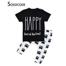 Sosocoer Happy Одежда для мальчиков и девочек комплект с принтом букв футболка+ штаны с рисунком 2 шт. Наборы для ухода за кожей Летний стиль г. для детей; детская одежда; костюмы