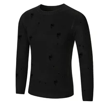 Autumn Winter Men Sweaters And Pullovers New Casual Hole Design O-Neck Knitted Male Solid Long Sleeves Hole Cashmere Sweater2017