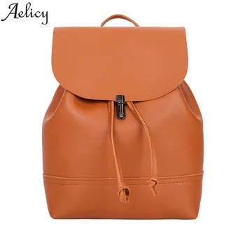 

Aelicy 2018 NEW Vintage Pure Color fashion backpack women backpack Leather school bag women Casual style mochila masculina
